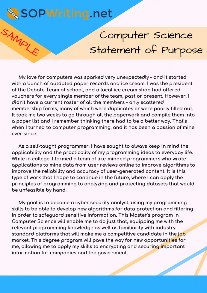 sample statement of purpose for phd admission in computer science